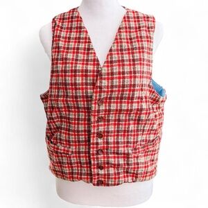 Red Plaid Button-Up Vest